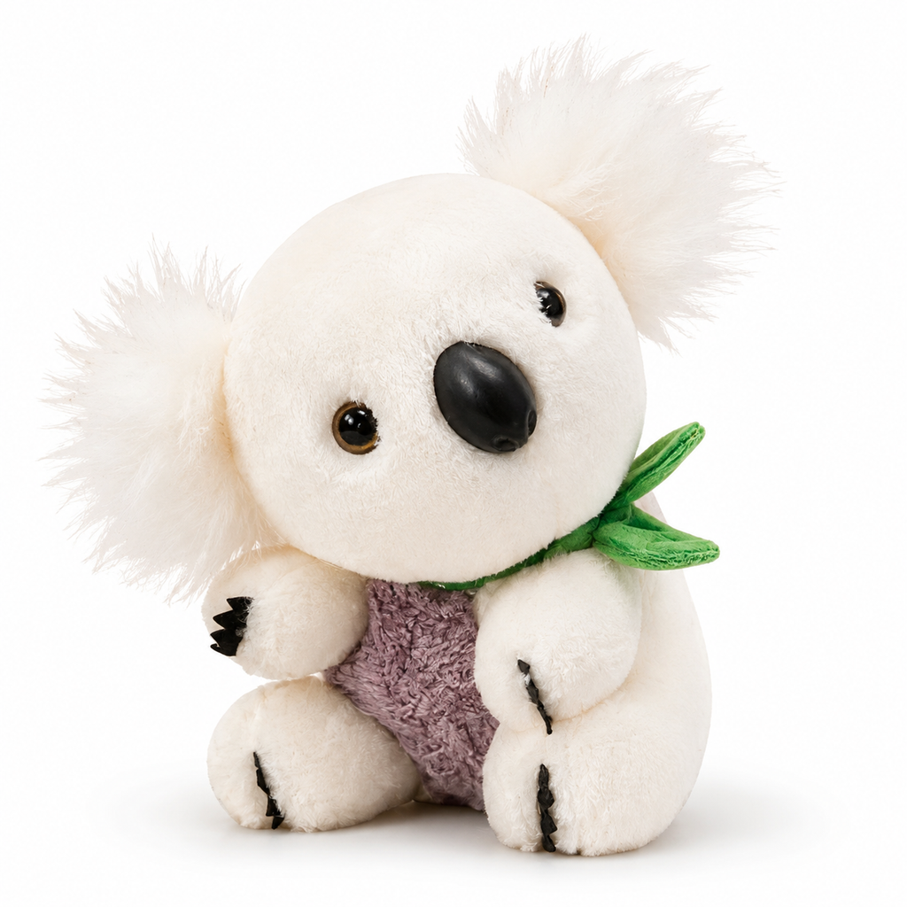 Koala Kuscheltier Grau und Weiß mit Eukalyptusblatt - 18cm / Weiß · 22cm / Weiß
