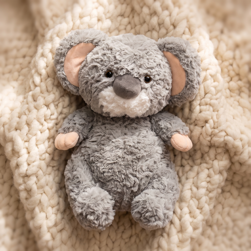 Graues Koala Kuscheltier mit Eukalyptusblatt 35 cm - Detail Material