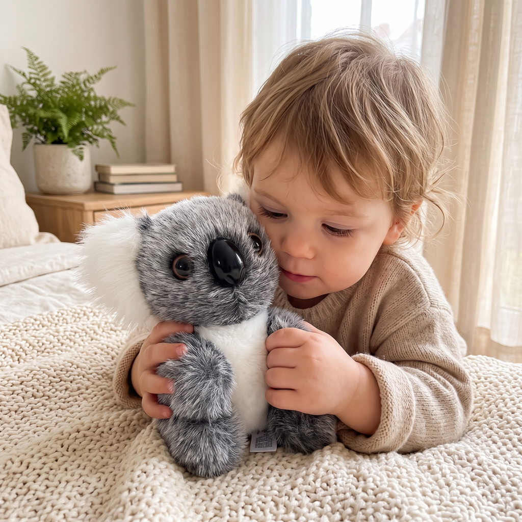 Realistisches Koala Kuscheltier Grau und Weiß - Anwendung gemütlich Innenbereich