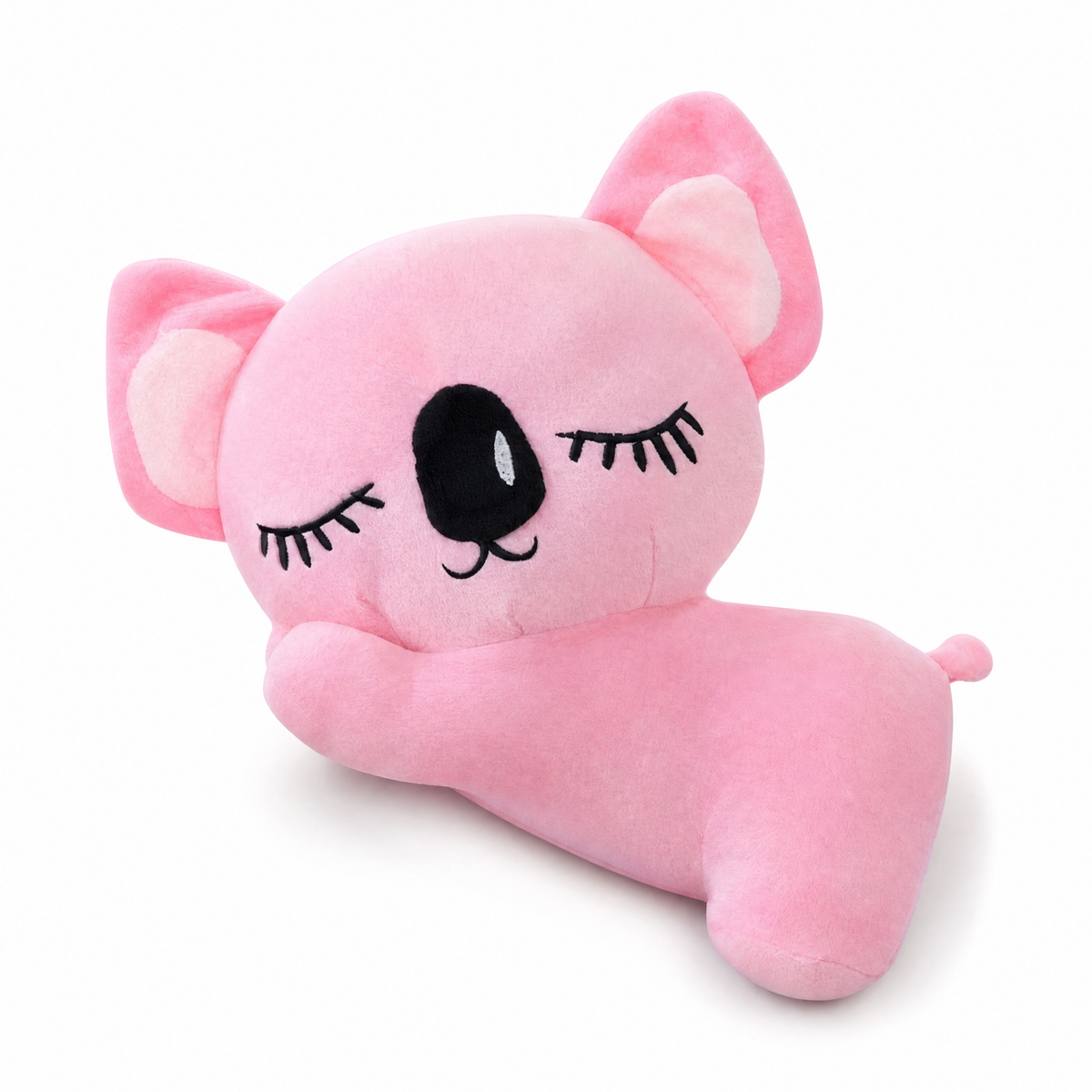 Rosa Koala Kuscheltier mit schlafendem Gesicht 20 cm - Frontalansicht auf weißem Hintergrund