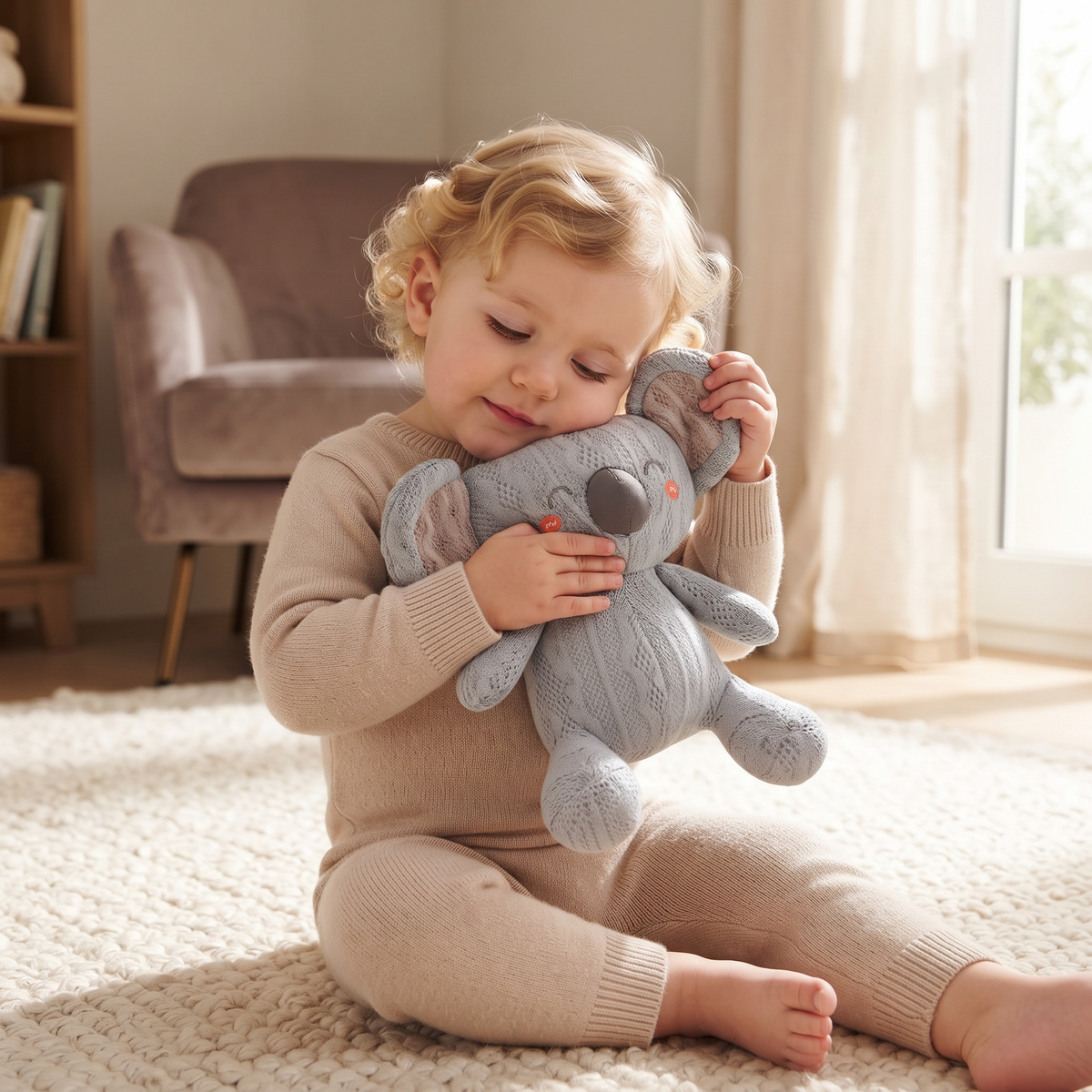 Koala Kuscheltier Strick Blau-Grau 20 cm - Gemütlicher Einsatz im Innenbereich