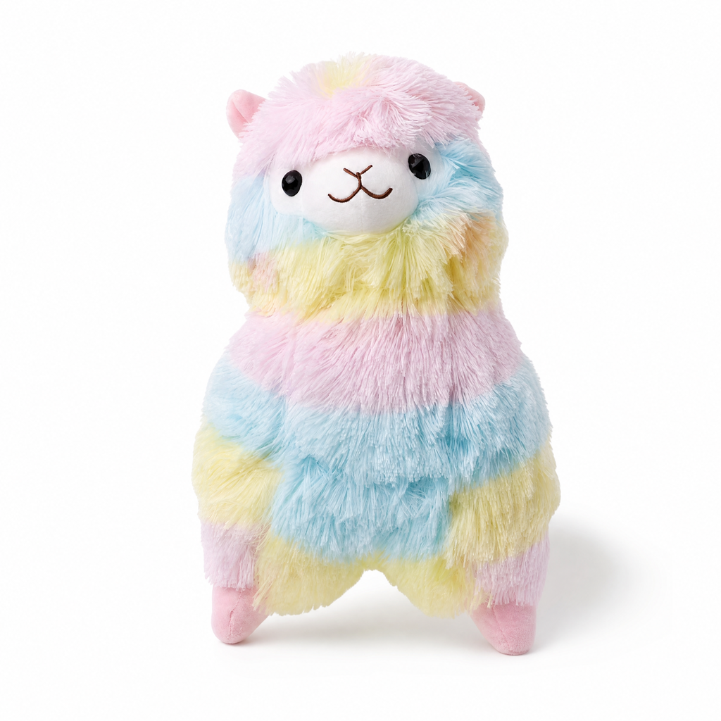 Buntes Lama Kuscheltier Regenbogen 10cm - Weißer Hintergrund Frontalansicht