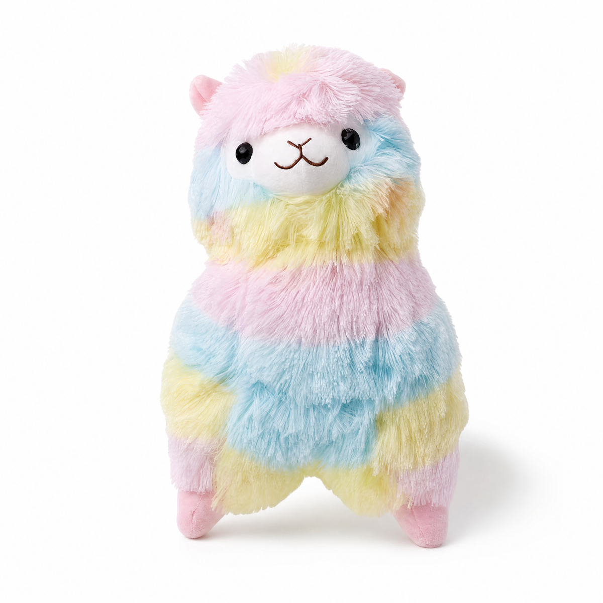 Buntes Lama Kuscheltier Regenbogen 10cm - Weißer Hintergrund Frontalansicht