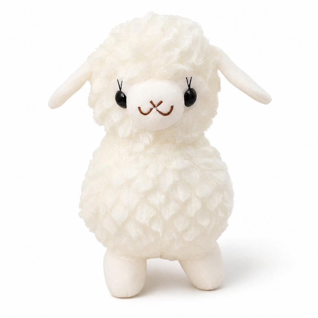Weißes Baby Lama Kuscheltier Schmusetier 20cm - Weißer Hintergrund Frontalansicht