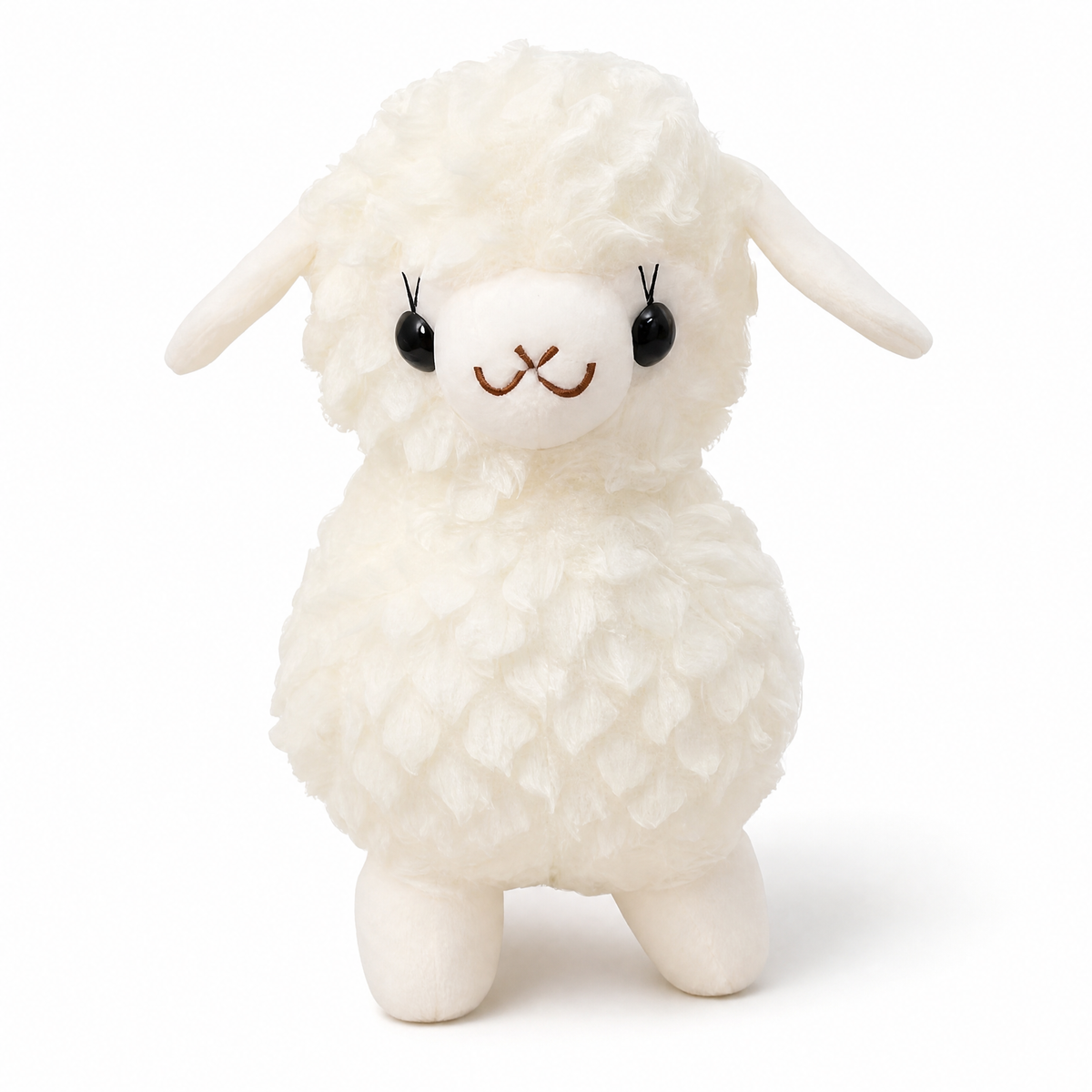 Weißes Baby Lama Kuscheltier Schmusetier 20cm - Weißer Hintergrund Frontalansicht