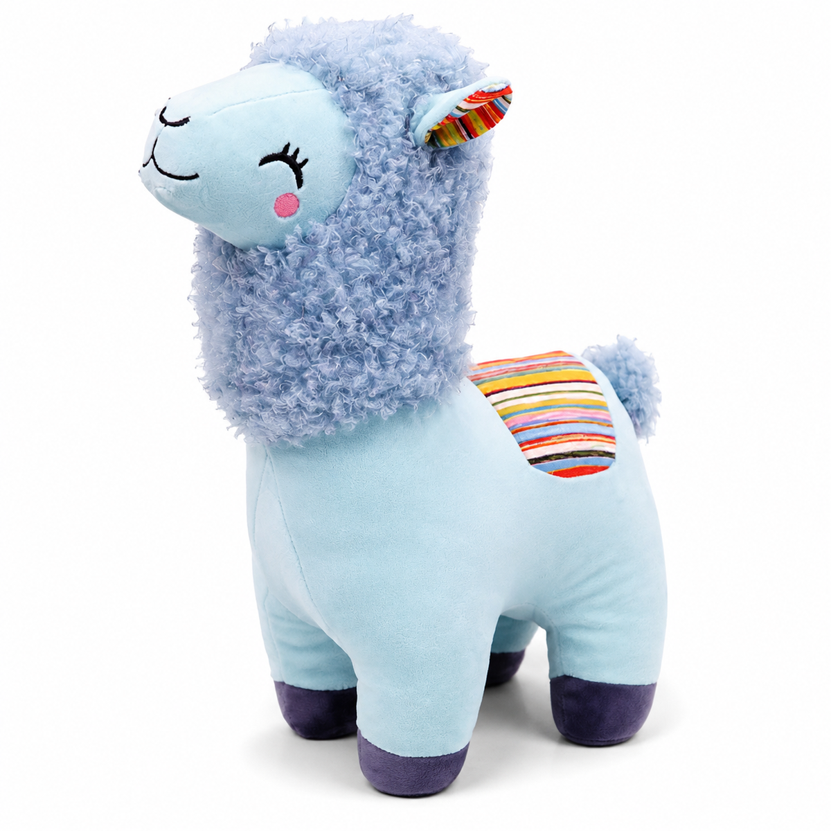 Buntes Lama Kuscheltier mit lockiger Mähne - Blau