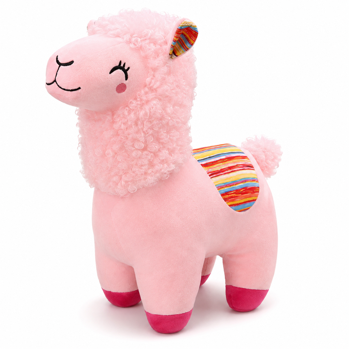 Buntes Lama Kuscheltier mit lockiger Mähne - Rosa