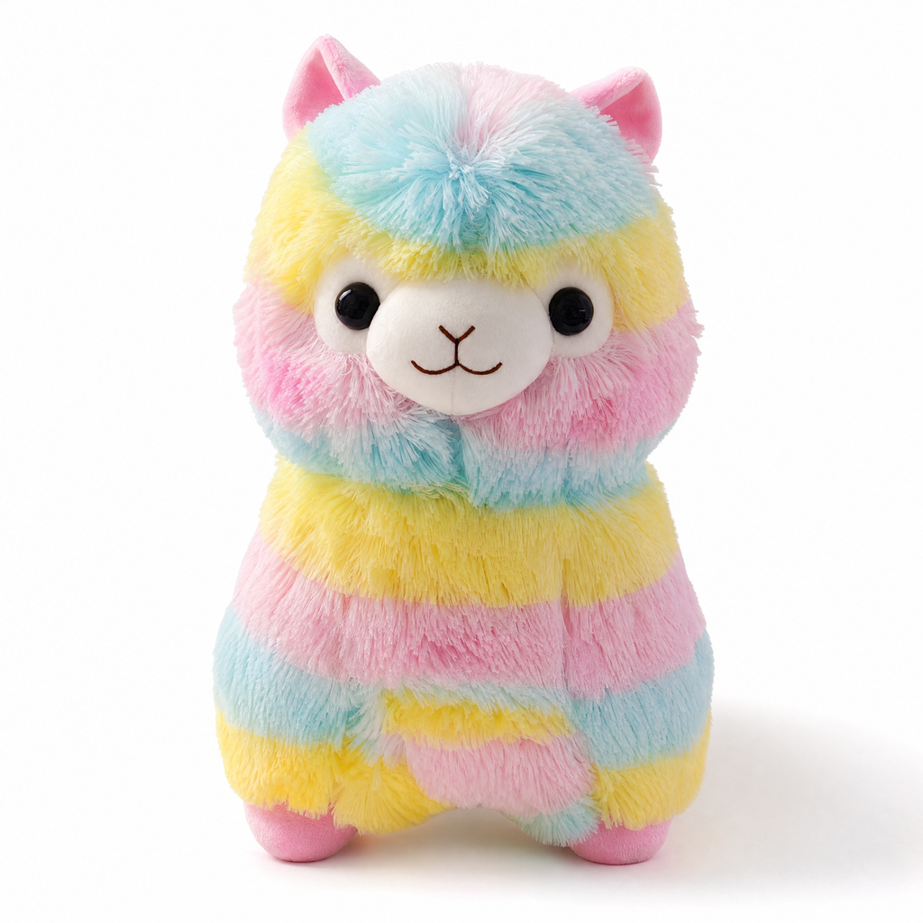 Buntes Lama Kuscheltier Regenbogen 25 cm - Weißer Hintergrund Frontalansicht