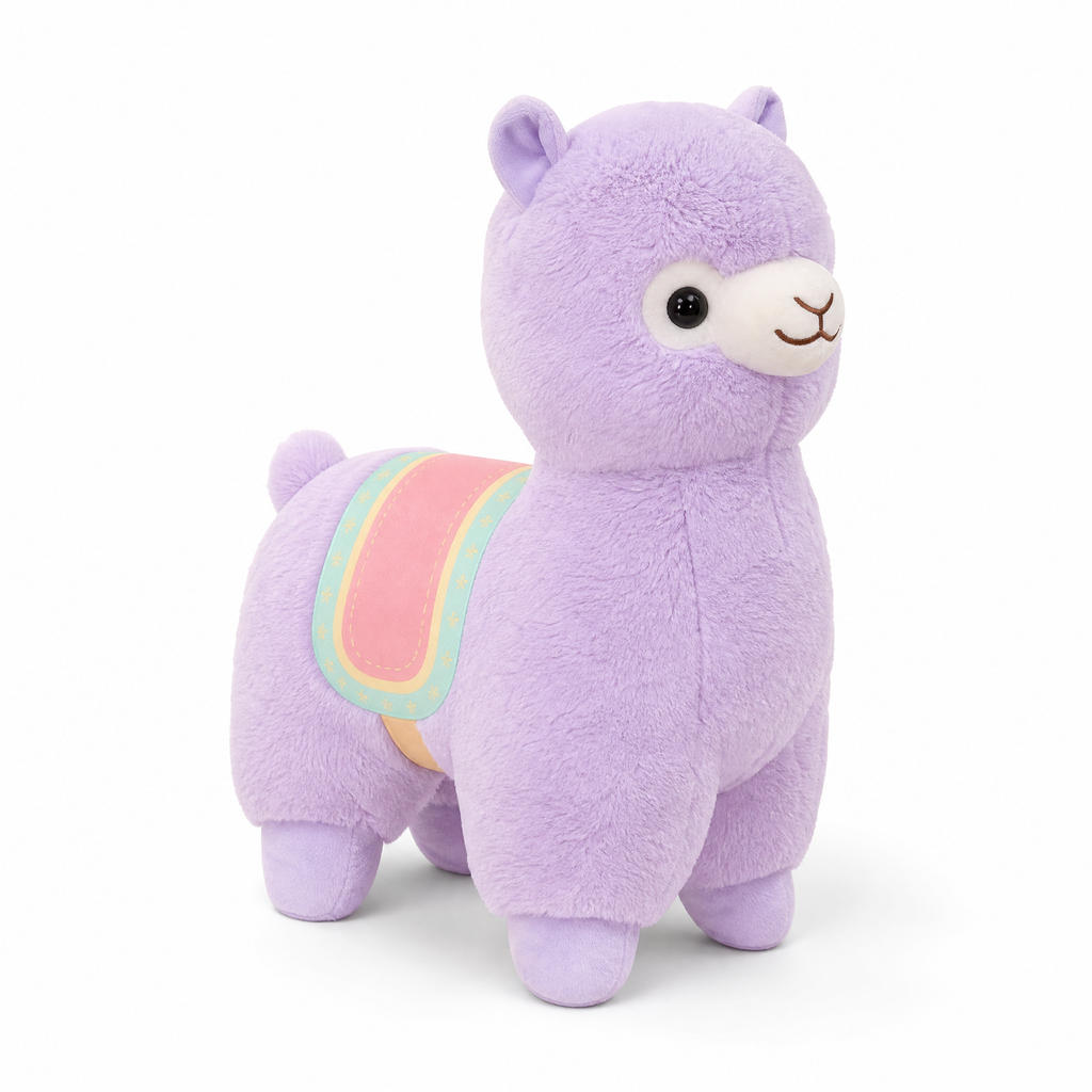 Rosa Lama Kuscheltier Regenbogen 35cm - Weißer Hintergrund Frontalansicht