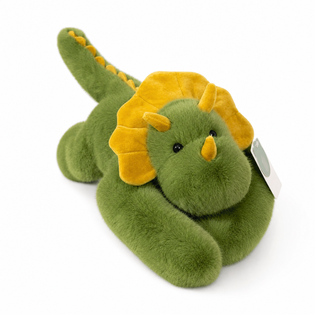 Dinosaurier Kuscheltier Triceratops mit Gewicht grün - Weißer Hintergrund frontal
