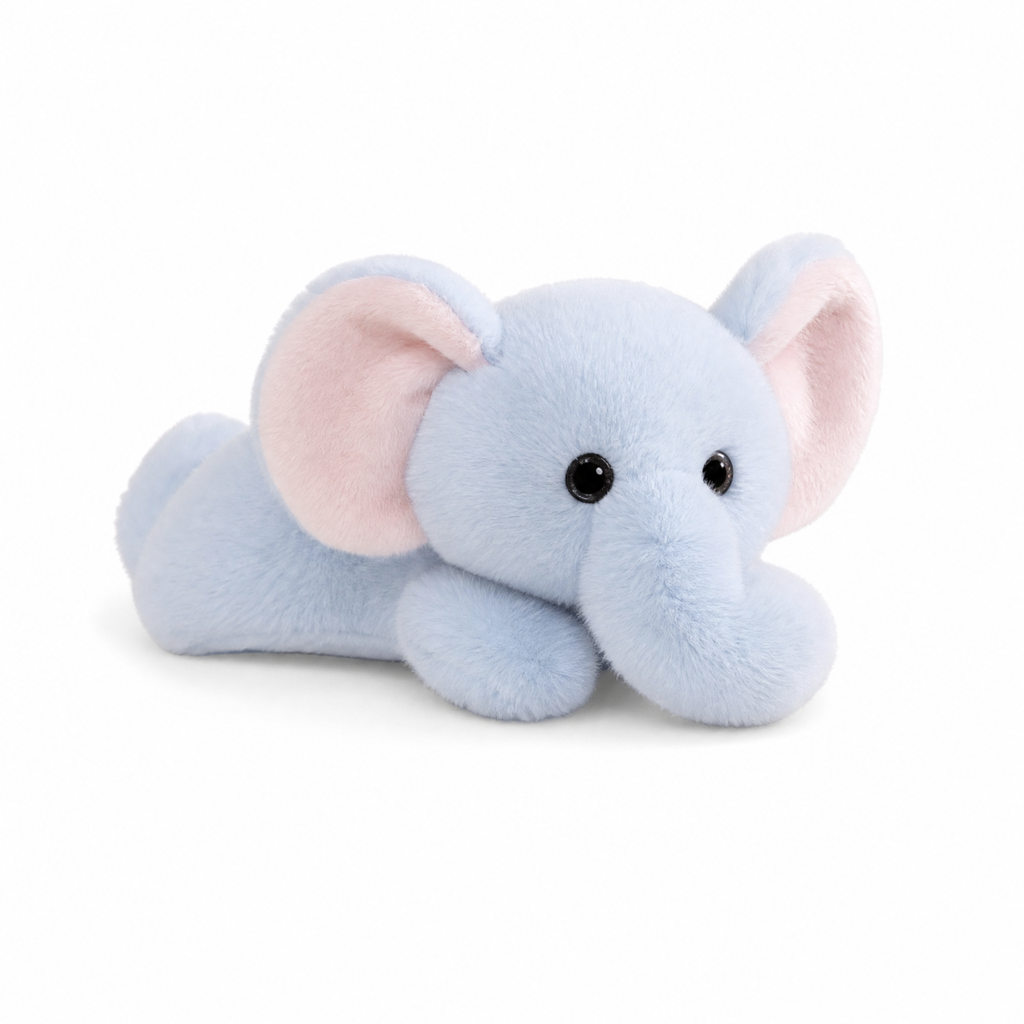 Blaues Gewichtetes Elefanten Kuscheltier 30 cm - weißer Hintergrund Frontal