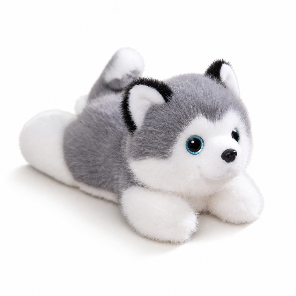 Husky Kuscheltier mit Gewicht grau-weiß - Weißer Hintergrund frontal