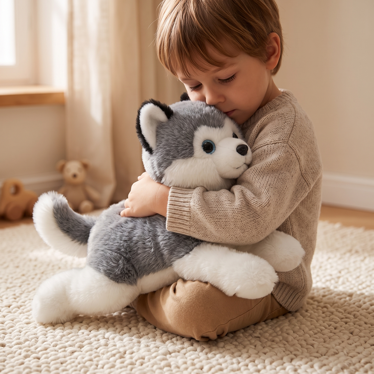 Husky Kuscheltier mit Gewicht grau-weiß - Verwendung gemütlich drinnen