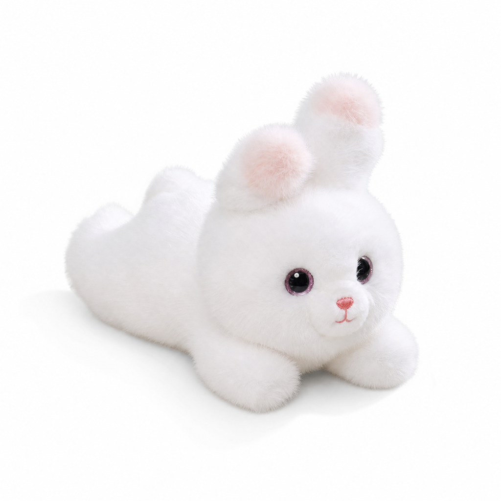 Weißes Gewichtetes Hasen Kuscheltier 30 cm - weißer Hintergrund Frontal