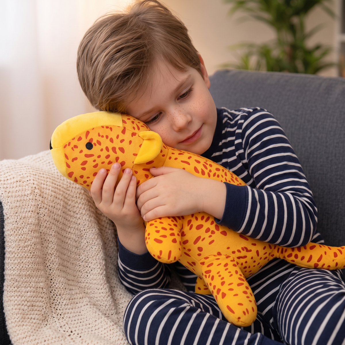 Gelbes Gewichtetes Leoparden Kuscheltier - Anwendung gemütlich Innenbereich