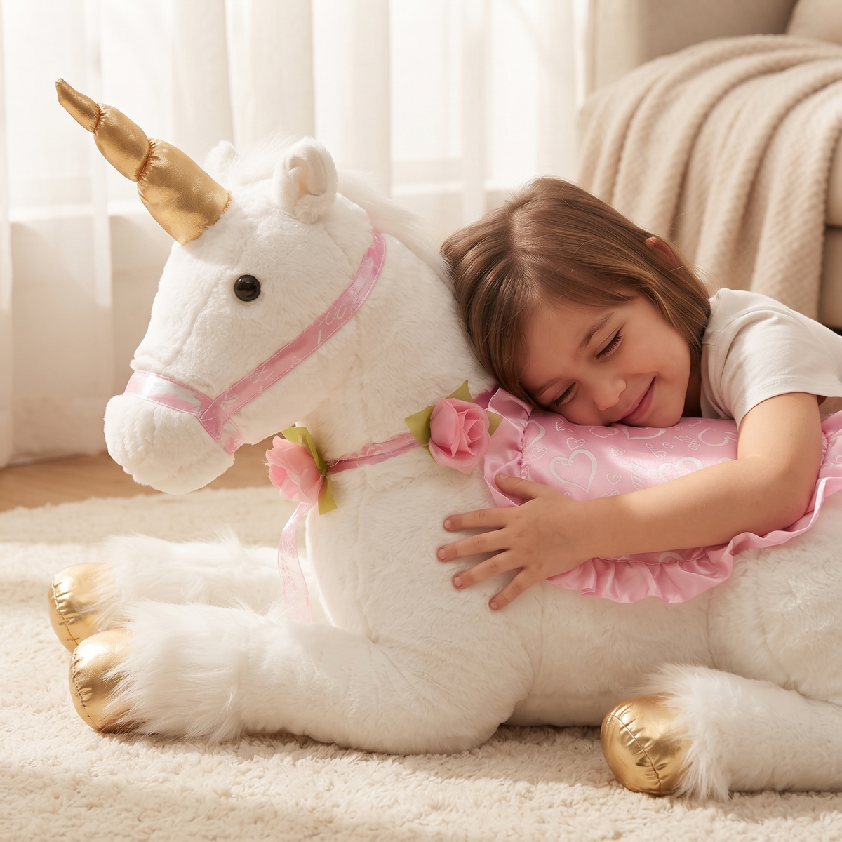 Weißes Einhorn XXL Kuscheltier 100cm - Gemütlicher Einsatz im Innenbereich