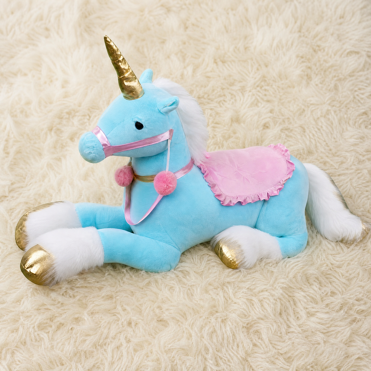 Blaues Einhorn XXL Kuscheltier 100 cm - Detailansicht Material