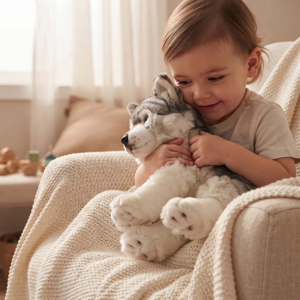 Sitzendes Wolf Kuscheltier realistisch 27cm - Gemütliche Nutzung drinnen