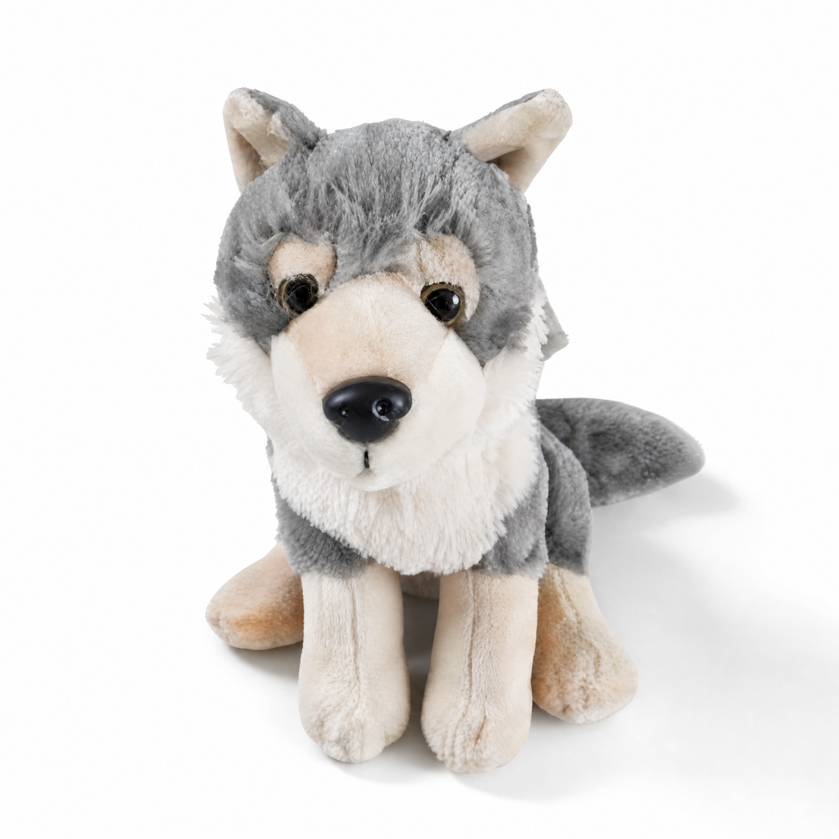 Grauer Wolf Kuscheltier süß 20cm - Weißer Hintergrund frontal