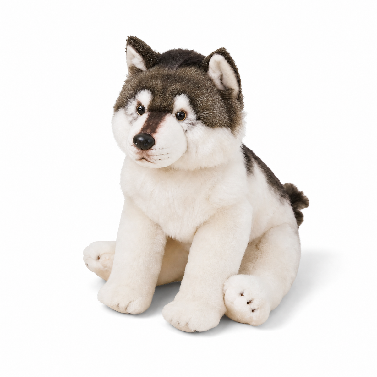 Grau-weißes Wolf Kuscheltier 38 cm - Weißer Hintergrund frontal