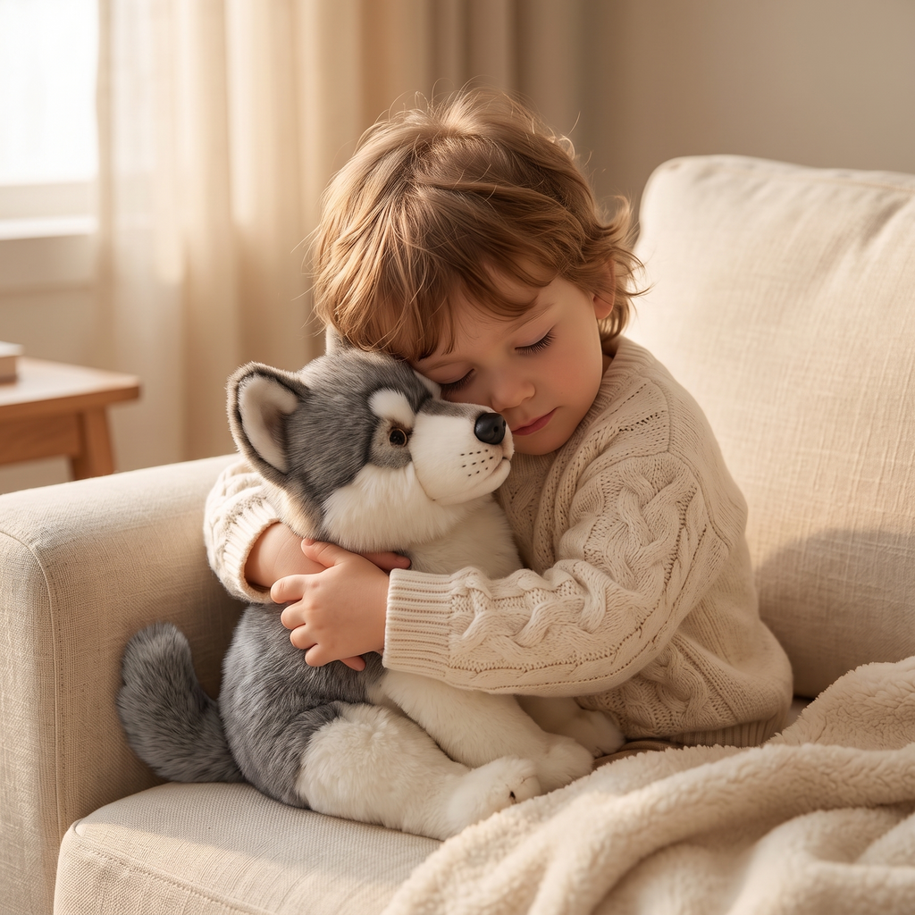 Grau-weißes Wolf Kuscheltier 38 cm - Gemütliche Nutzung drinnen