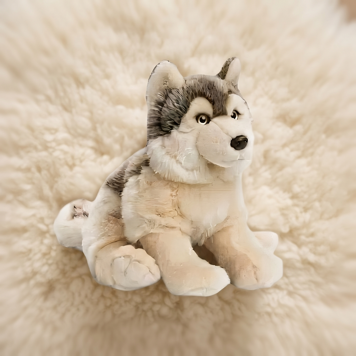 Grauer Wolf Kuscheltier realistisch 30cm - Detail Material
