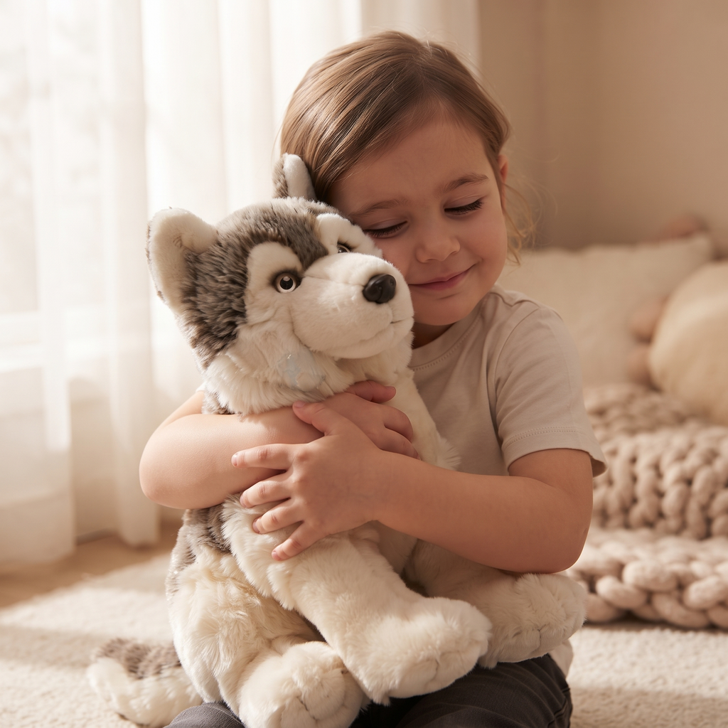 Grauer Wolf Kuscheltier realistisch 30cm - Gemütliche Nutzung drinnen