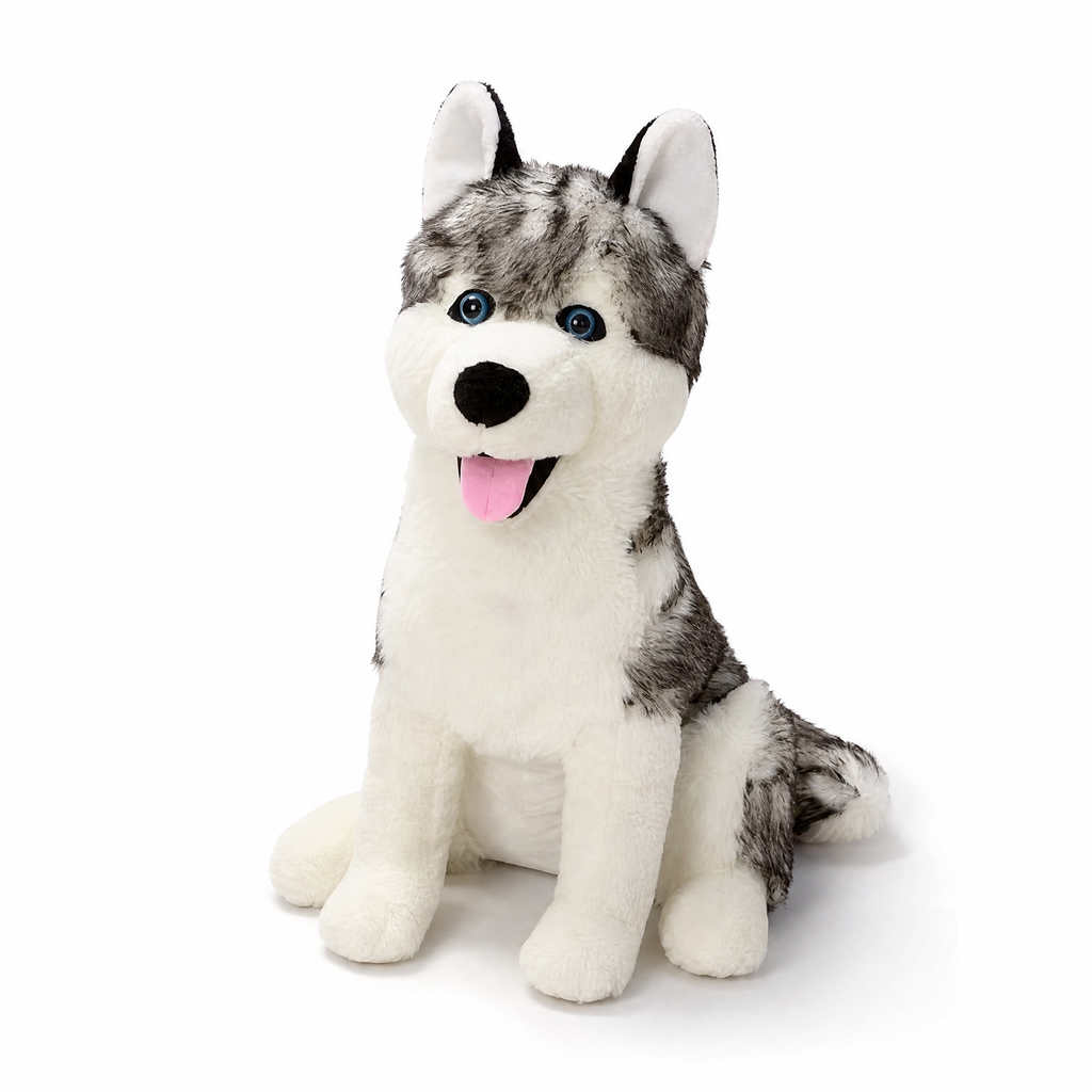 Grauer Husky Wolf Kuscheltier 53cm - Weißer Hintergrund frontal