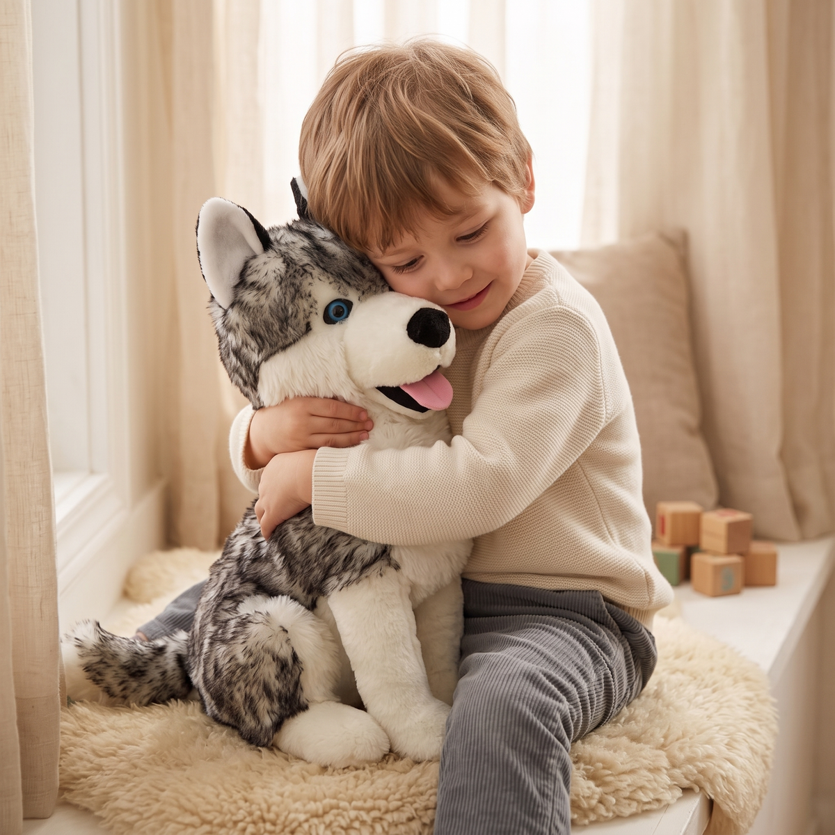 Grauer Husky Wolf Kuscheltier 53cm - Gemütliche Nutzung drinnen