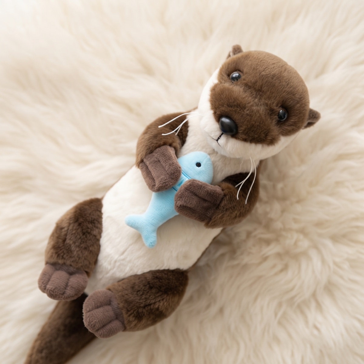 Otter Kuscheltier Liegend mit Fisch - Detail Material