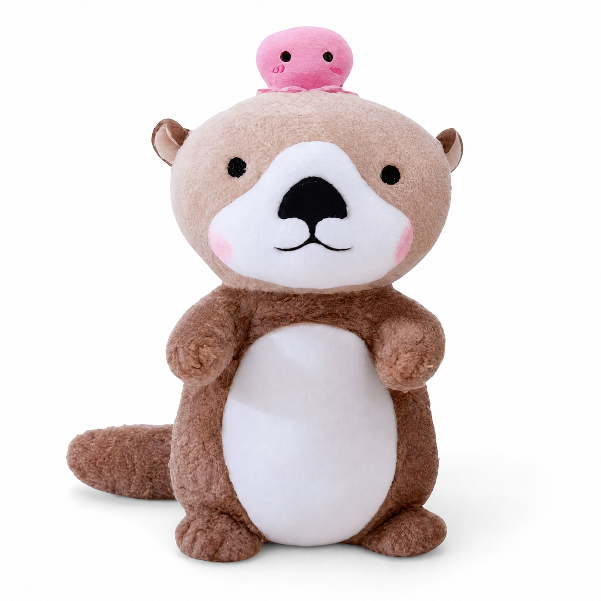 Otter Kuscheltier mit rosa Krake - Weißer Hintergrund frontal