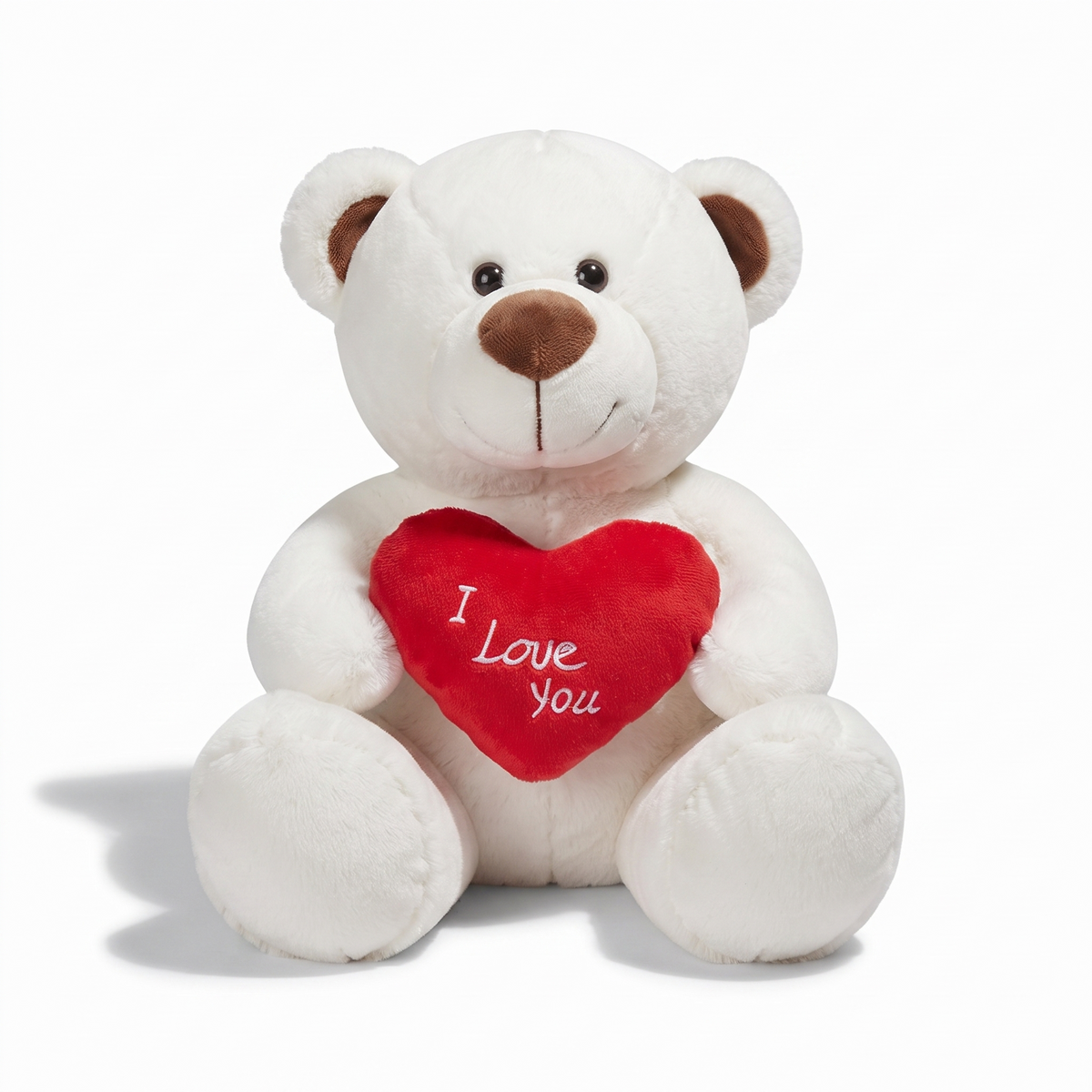Weißer Bär Kuscheltier Herz I Love You 33cm - Frontalansicht auf weißem Hintergrund