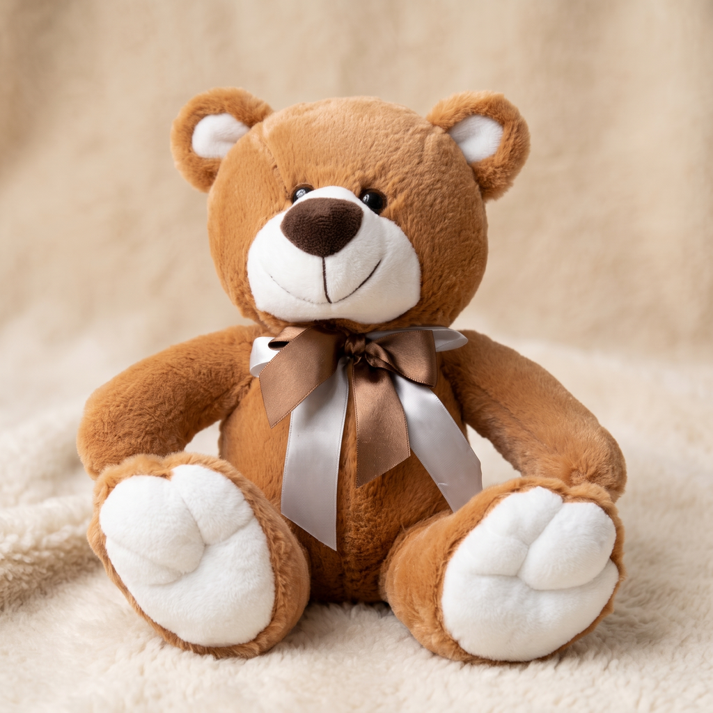 Braunes Teddybär Kuscheltier mit Satinschleife - Material-Detail