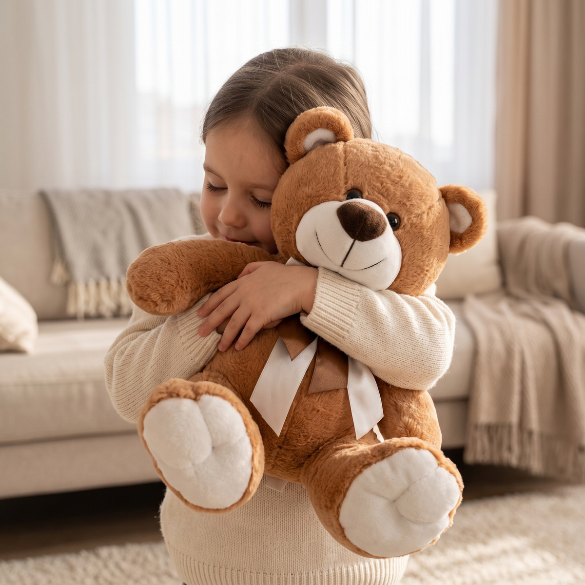 Braunes Teddybär Kuscheltier mit Satinschleife - Gemütliche Nutzung im Innenbereich