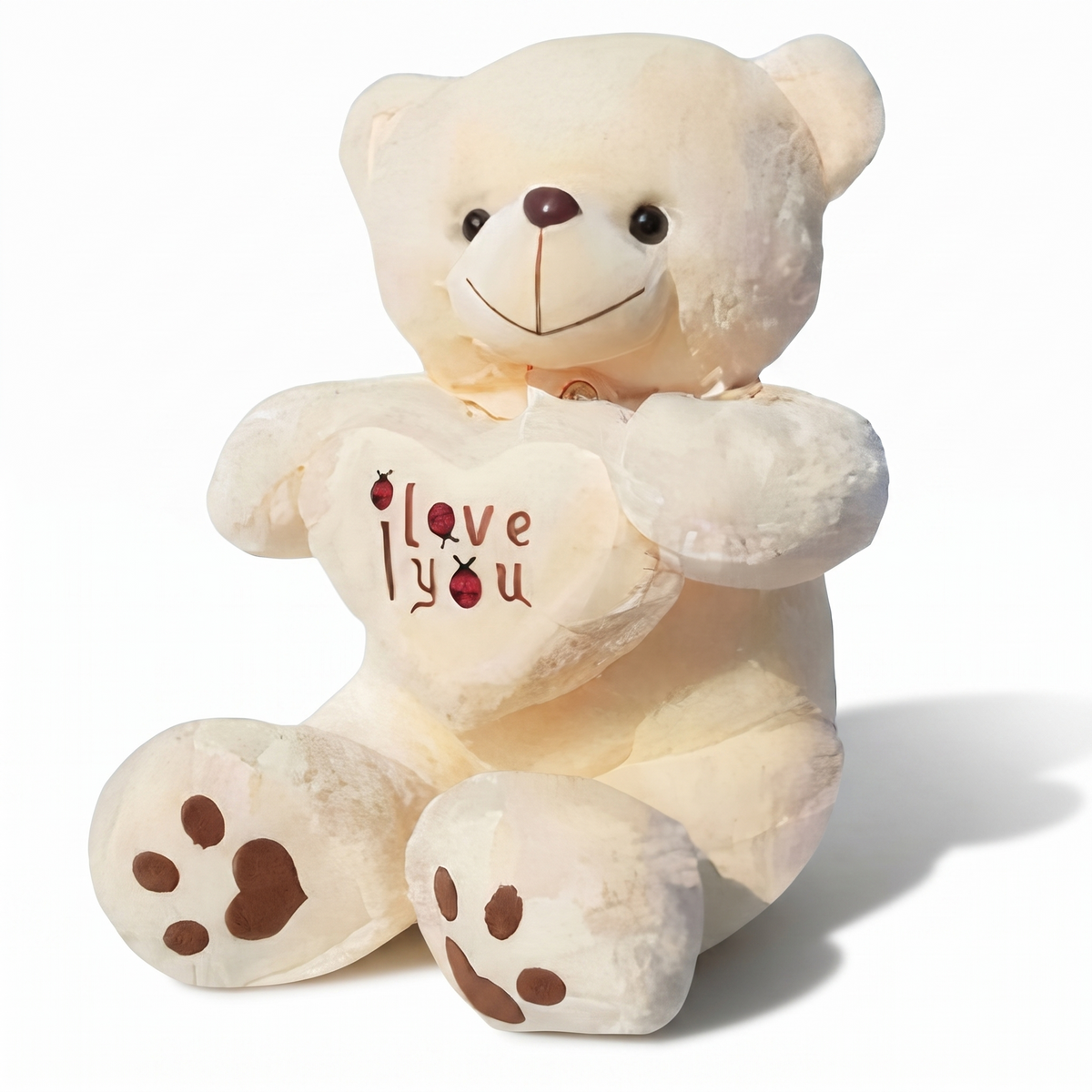 Teddybär Kuscheltier mit Herz I Love You 50-70cm - Weißer Hintergrund Frontal