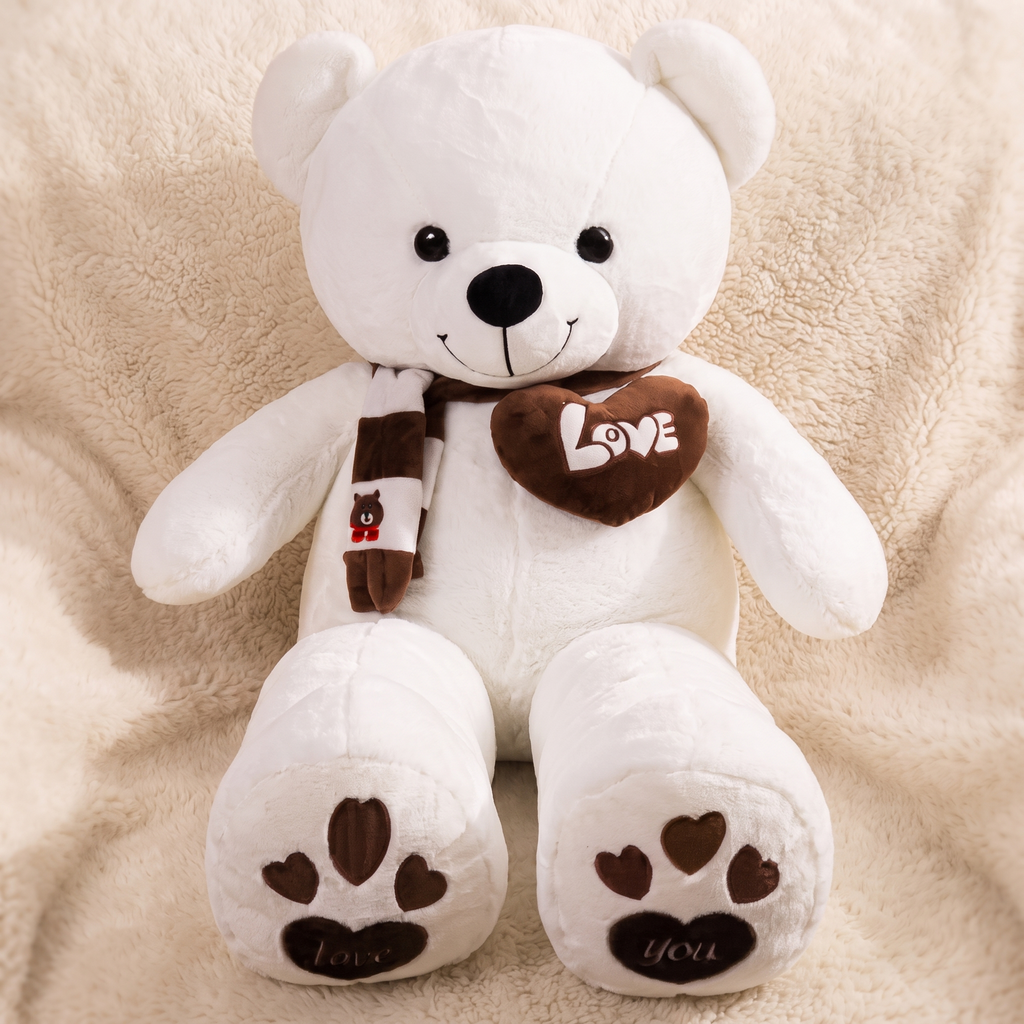 Weißer XXL Teddybär Herz Love - Detailansicht Material