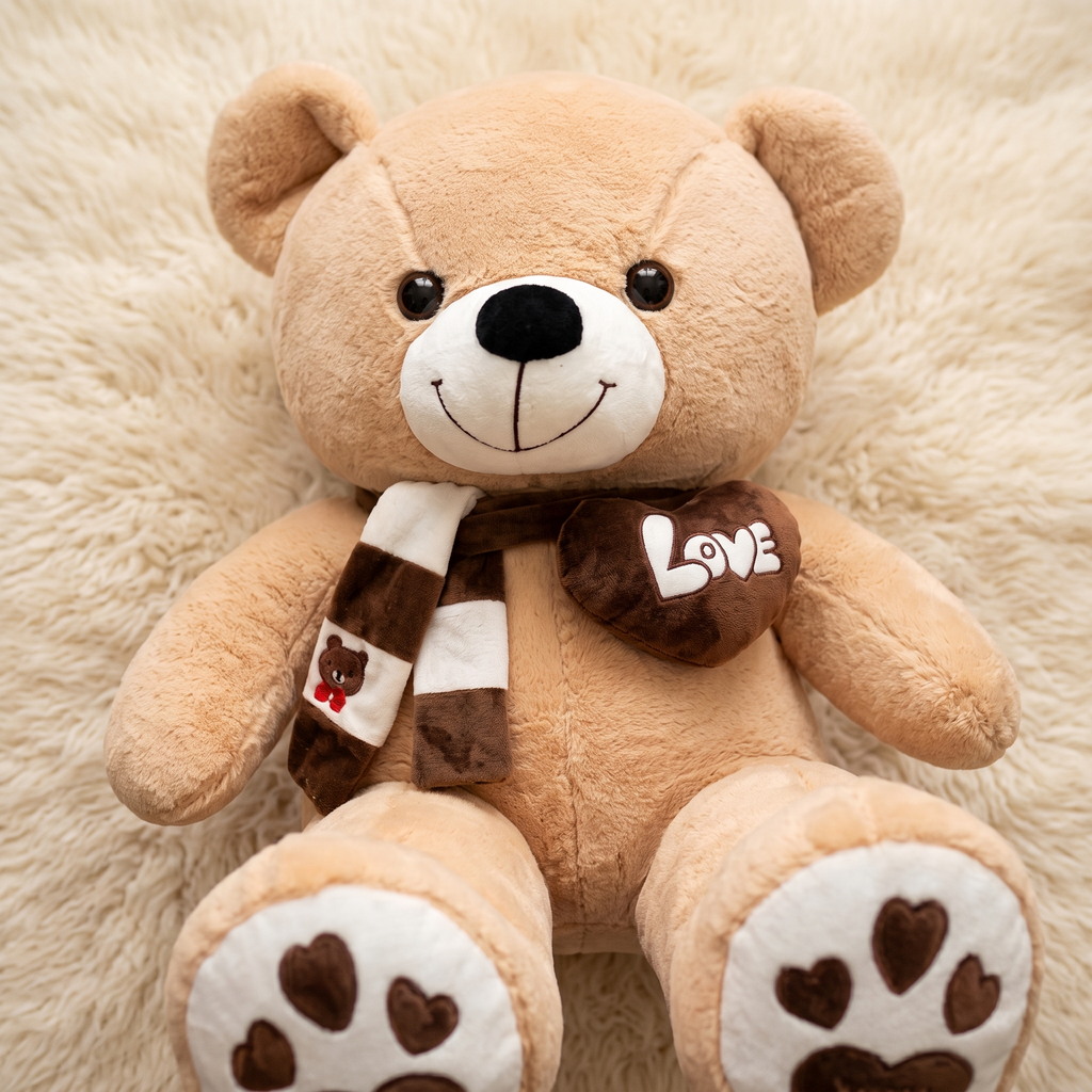 Beige XXL Teddybär Herz Love - Detailansicht Material