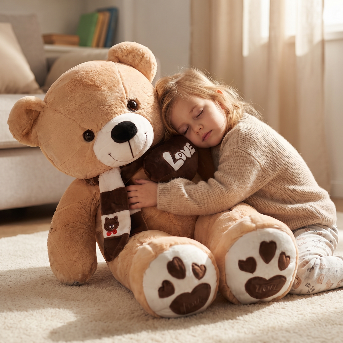 Beige XXL Teddybär Herz Love - Verwendung gemütlich zu Hause