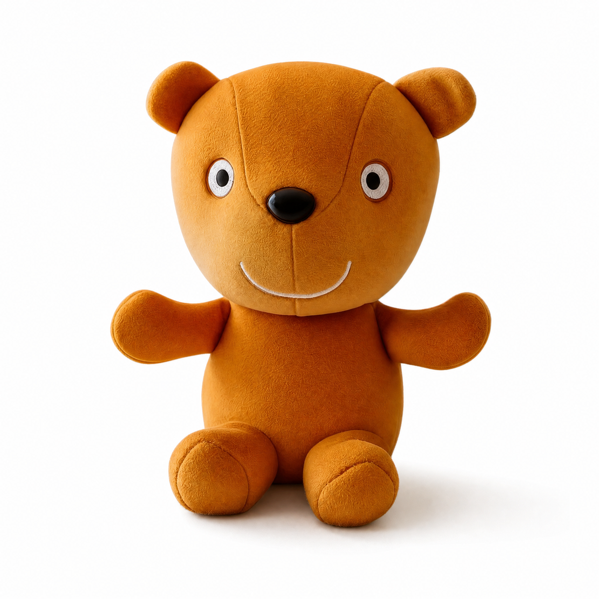 Orangefarbener lächelnder Bär Kuscheltier 19cm - Weißer Hintergrund frontal