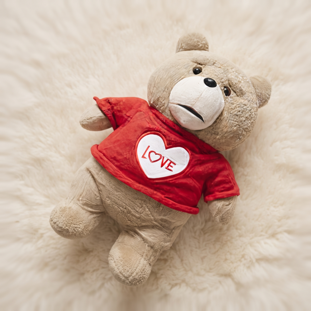 Bär Kuscheltier Love Rot zum Valentinstag - Detailaufnahme Material