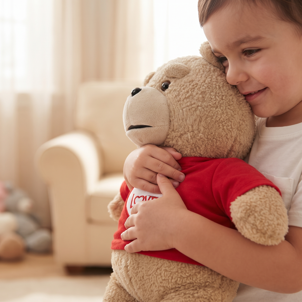 Bär Kuscheltier Love Rot zum Valentinstag - Verwendung in gemütlichem Interieur