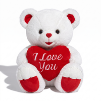 Weißes Bärchen Kuscheltier mit I-Love-You-Herz in Rot - weißer Hintergrund Frontalansicht