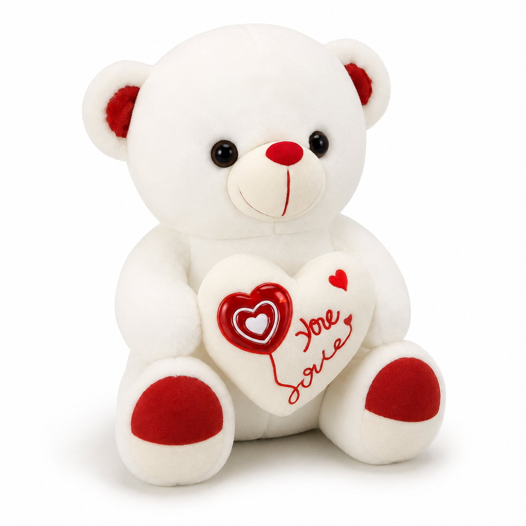 Weißes Bärchen Kuscheltier mit Love-Herz zum Valentinstag - 40cm · 50-cm · 60cm