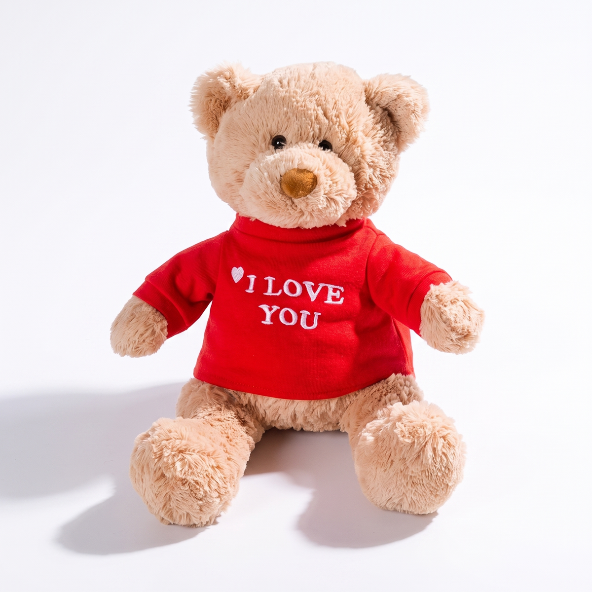 Teddybär Kuscheltier Valentinstag I Love You - Frontalansicht auf weißem Hintergrund