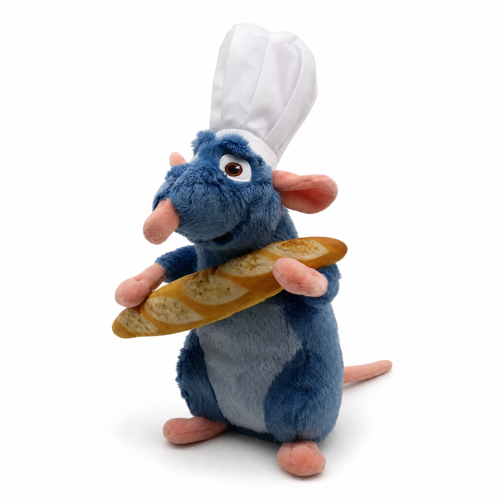 Rémy Kuscheltier Ratatouille Koch mit Baguette - Weißer Hintergrund frontal