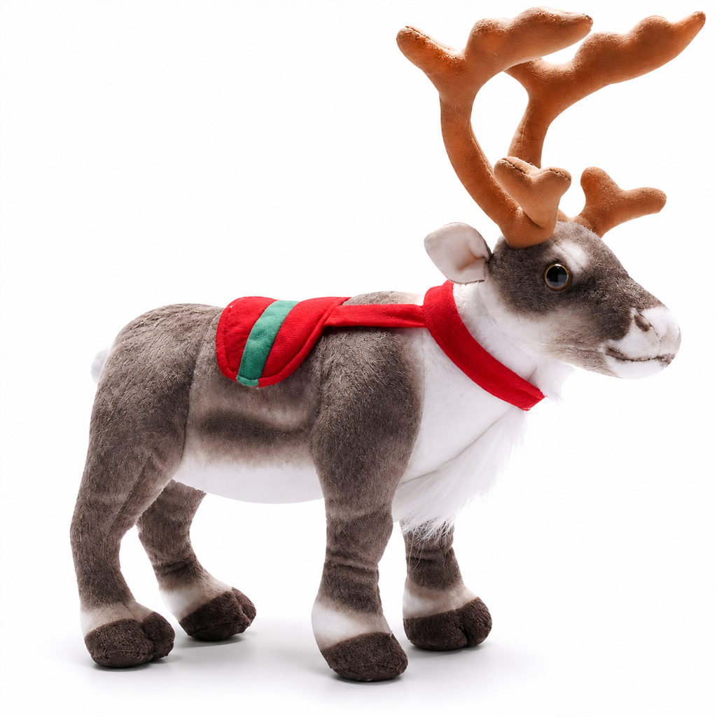 Weihnachts-Rentier Kuscheltier mit festlichem Schal - M · S