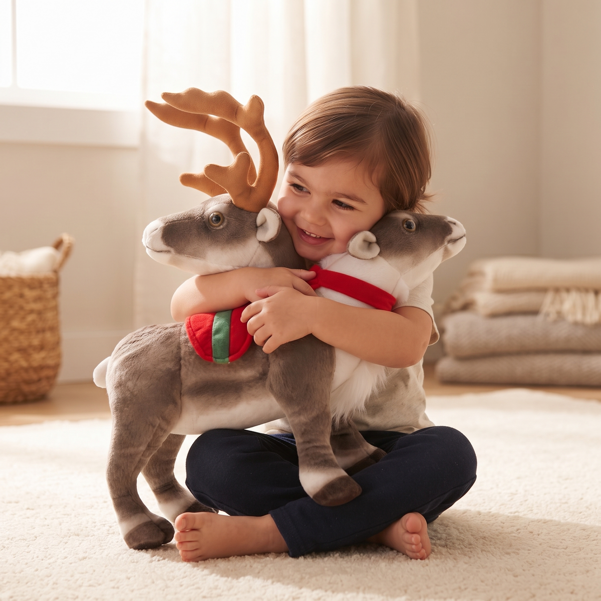 Weihnachts-Rentier Kuscheltier mit festlichem Schal - Gemütliche Nutzung drinnen