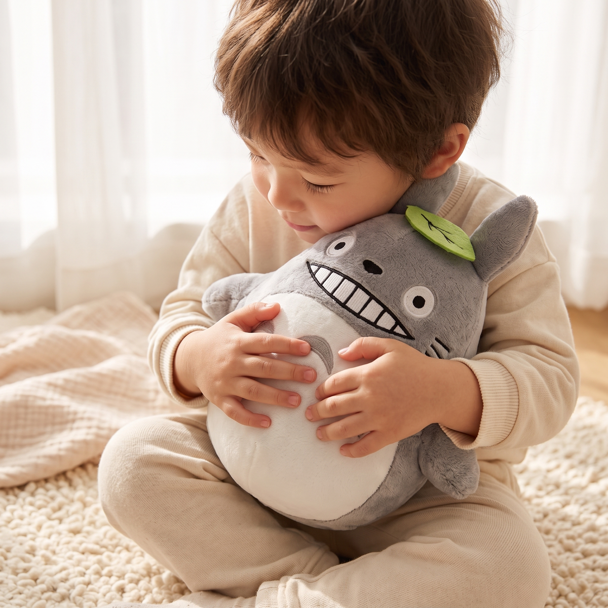 Totoro Kuscheltier mit grünem Blatt - Anwendung, gemütliches Zuhause