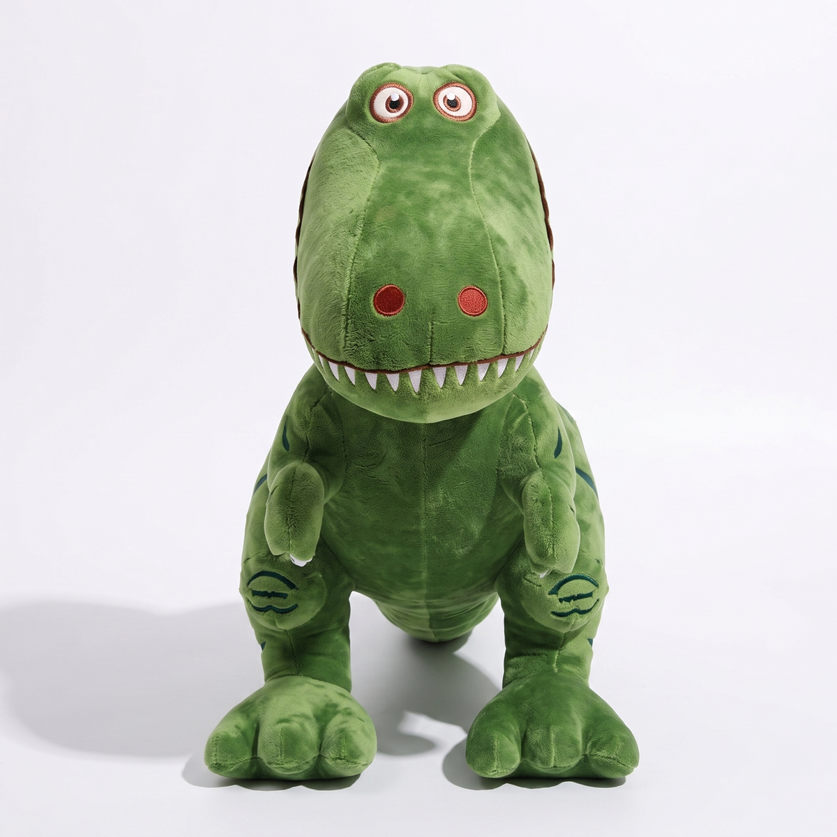 Grüner T-Rex Kuscheltier zum Liebhaben - Weißer Hintergrund Frontal