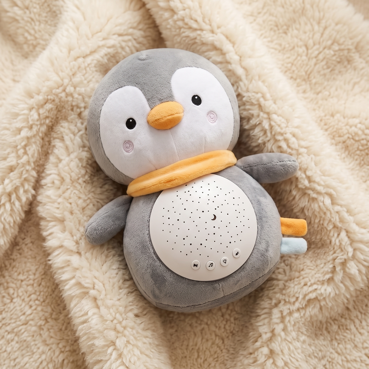 Pinguin Kuscheltier Nachtlicht weißes Rauschen - Detailansicht Material